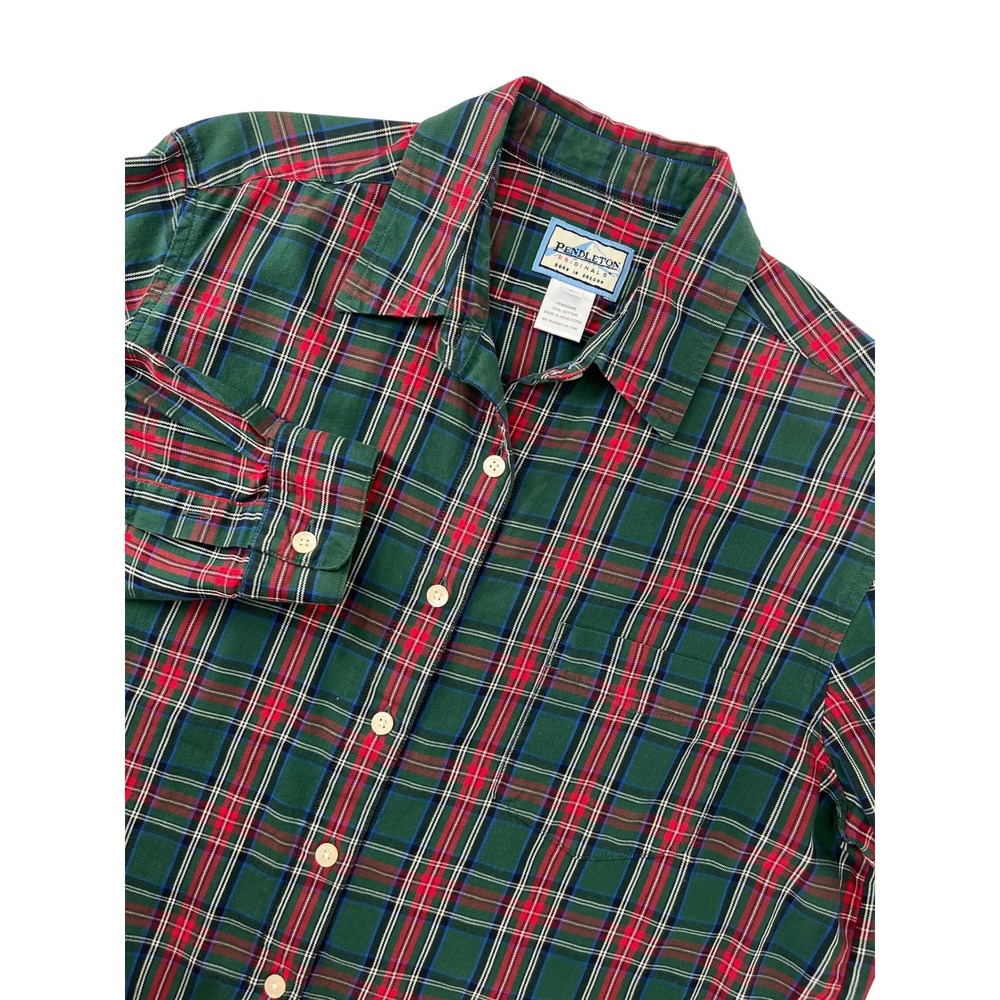 Pendleton Originals Womens Large Green Red Plaid Button Down 100% Cotton Shirt